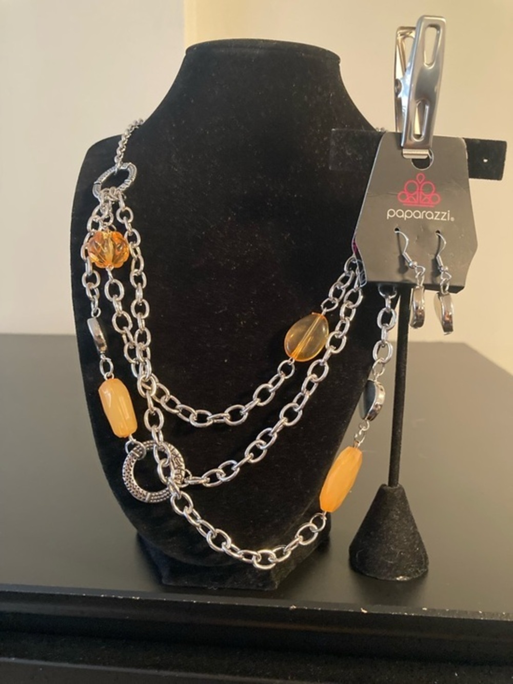 Paparazzi Silver-Tone Layered Necklace with Amber Beads